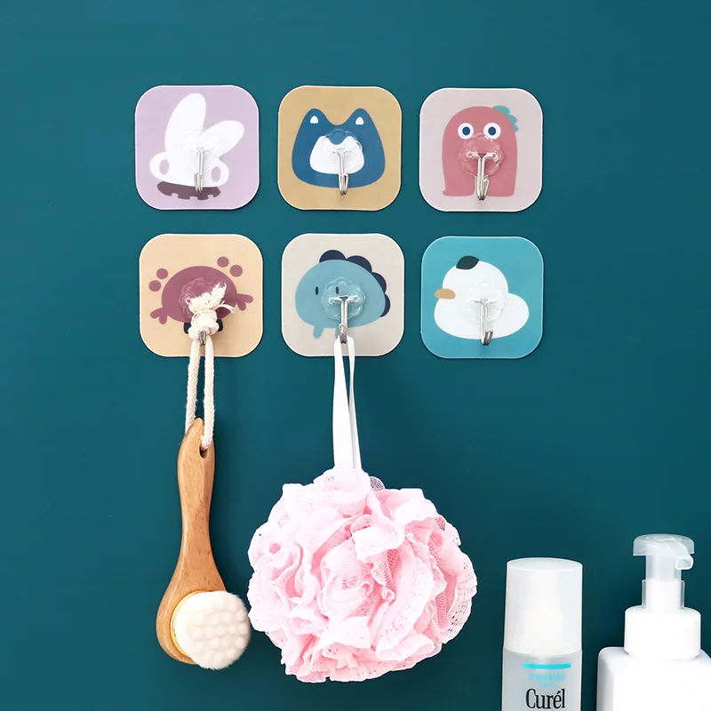 

10Pcs Cartoon Wall Hooks Waterproof Oilproof Self Adhesive Transparent Reusable Seamless Hanging Hook Kitchen Bathroom Office