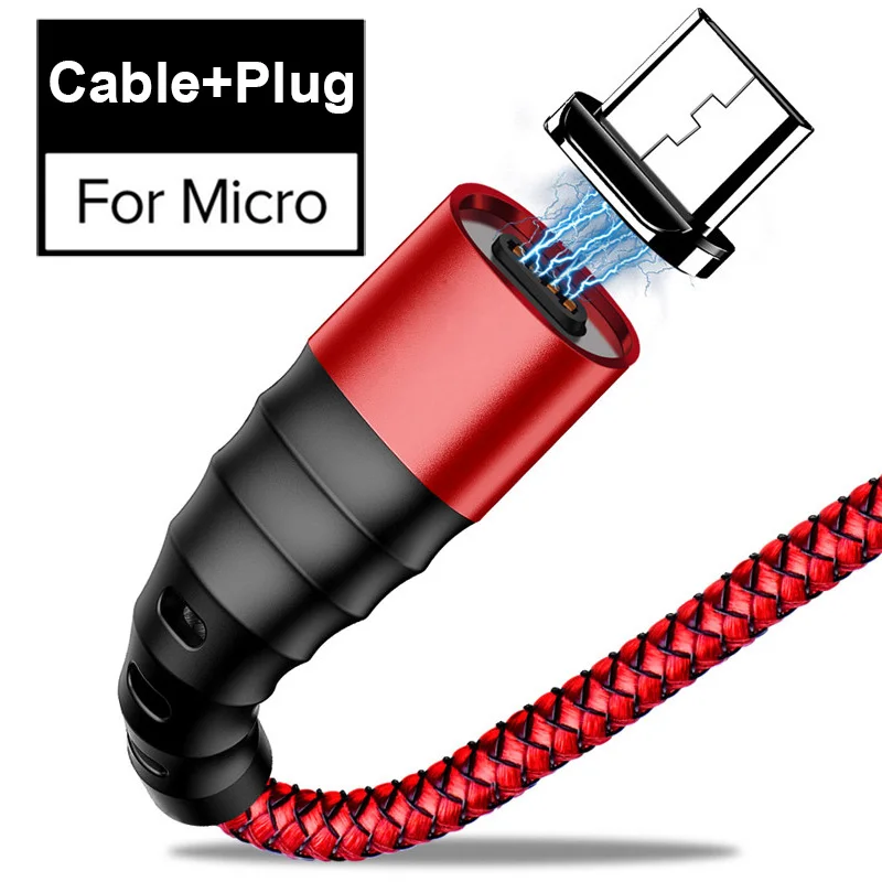 Магнитный кабель 3A type-C для samsung A70 huawei P30 lite Micro usb провод для быстрого заряда USB C Магнитный телефонный кабель для Xiaomi - Цвет: Red For Micro