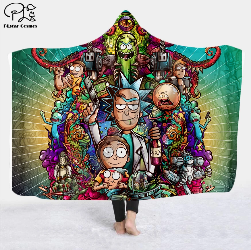 Рисунки с мультиками Rick And Morty одеяло с капюшоном 3D Полное печатное надеваемое покрывало взрослые мужчины женский кашемировый шарф стиль-5