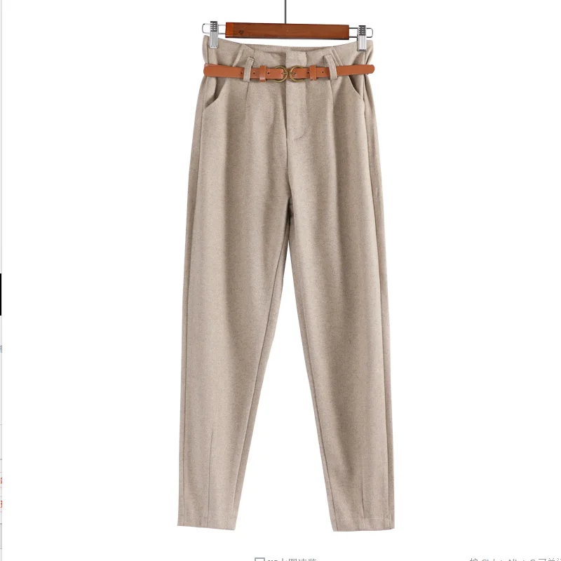 Брюки-шаровары женские осенне-зимние с высокой талией свободные плотные в стиле