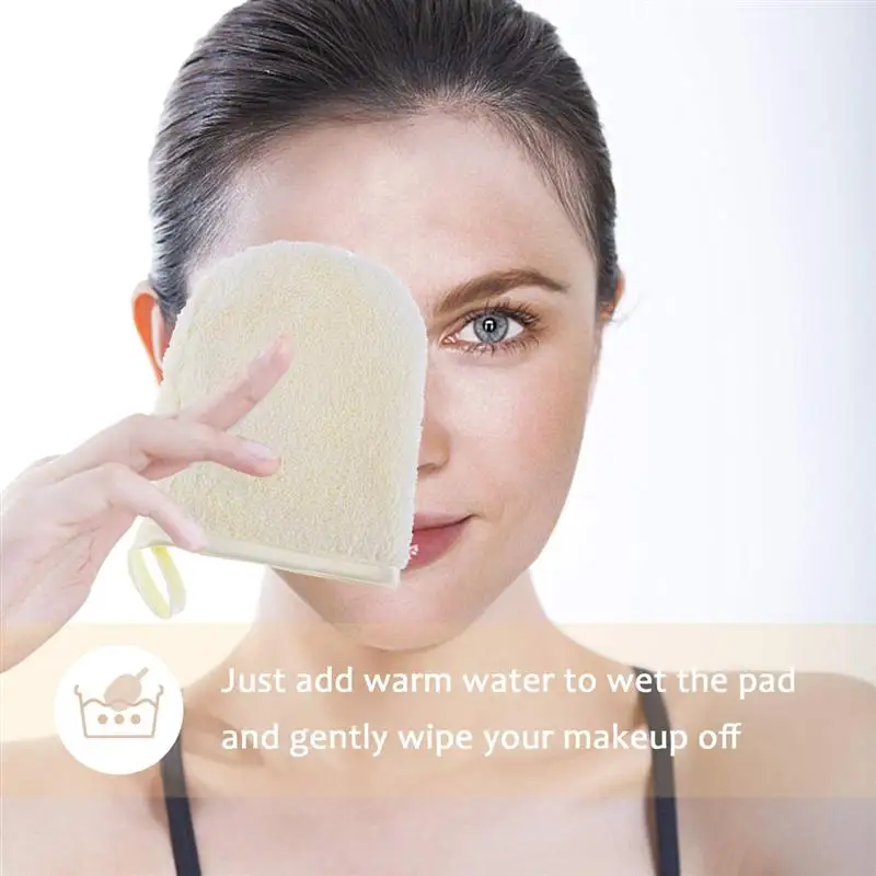 

4pcs Microfiber Face Cleansing Gloves Soft Reusable Facial Cloth Pads Makeup Remover Glove for Women Girls (White, Pink)