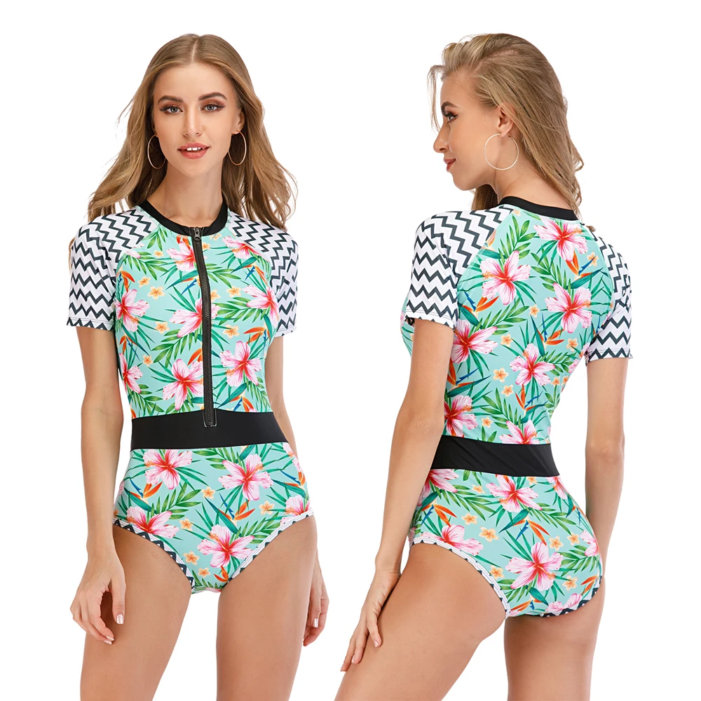 2021 Цельный купальник женский монокини с пуш ап боди на молнии защитой от сыпи