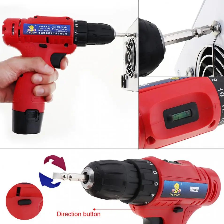 12V Cordless Electric Drill Screwdriver Power Tools with Rotation Adjustment Switch 18 Gear Torque for Handling Screws Punching |