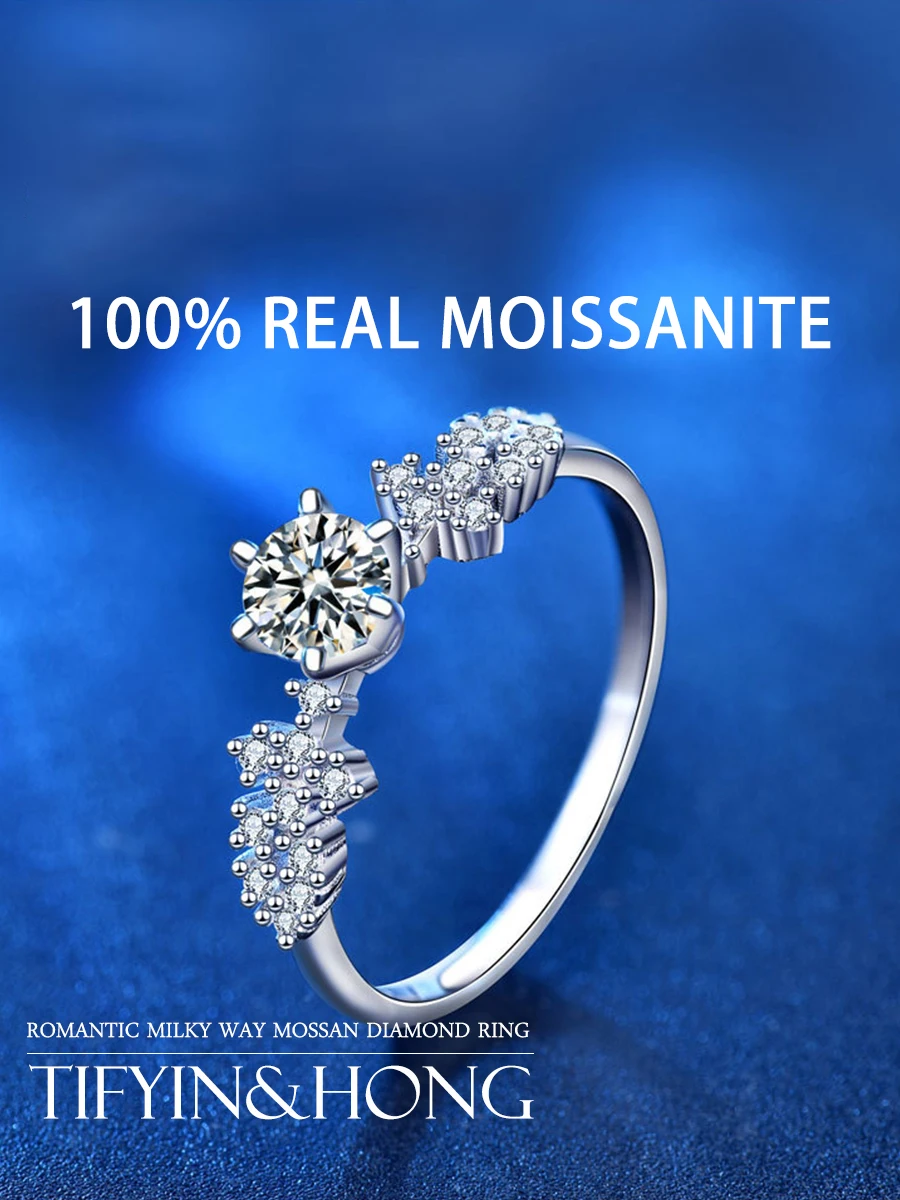 

Женское Обручальное кольцо с муассанитом из серебра 100% пробы, 18 К
