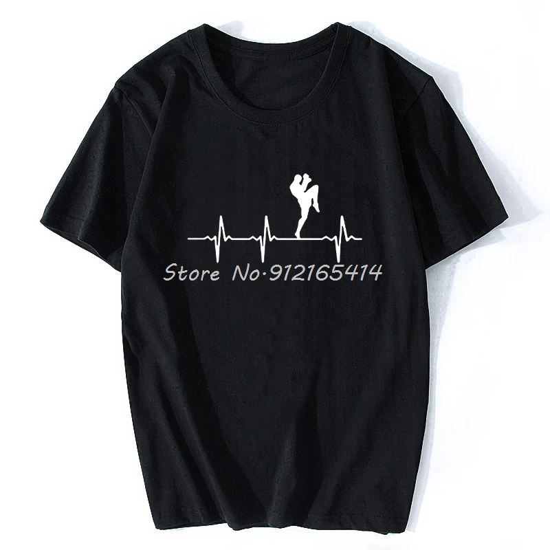 

New Arrival T Shirt Men Clothing Muay Thai Heartbeat Printed T-shirts Summer Short Sleeve O-neck Tops Funny Tee