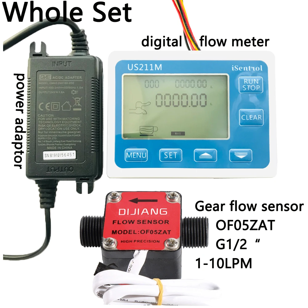 

US211M Oil Flow Meter and Gear Flow Sensor OF05ZAT for Milk Diesel Oil Lubracant BSP1/2" 1-10L/min Honey Bee Dijiang iSentrol