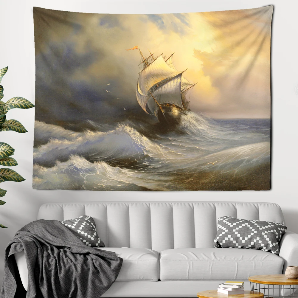 Классический настенный гобелен с волнистым парусником художественное украшение