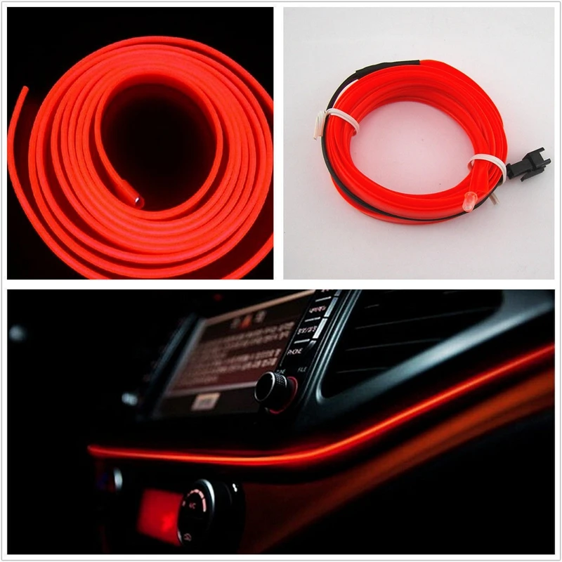 Car Cold Light Red Lamp Strip Atmosphere Interior Decorative EL OLED Trim 2M For Ford VW BMW Aud | Автомобили и мотоциклы