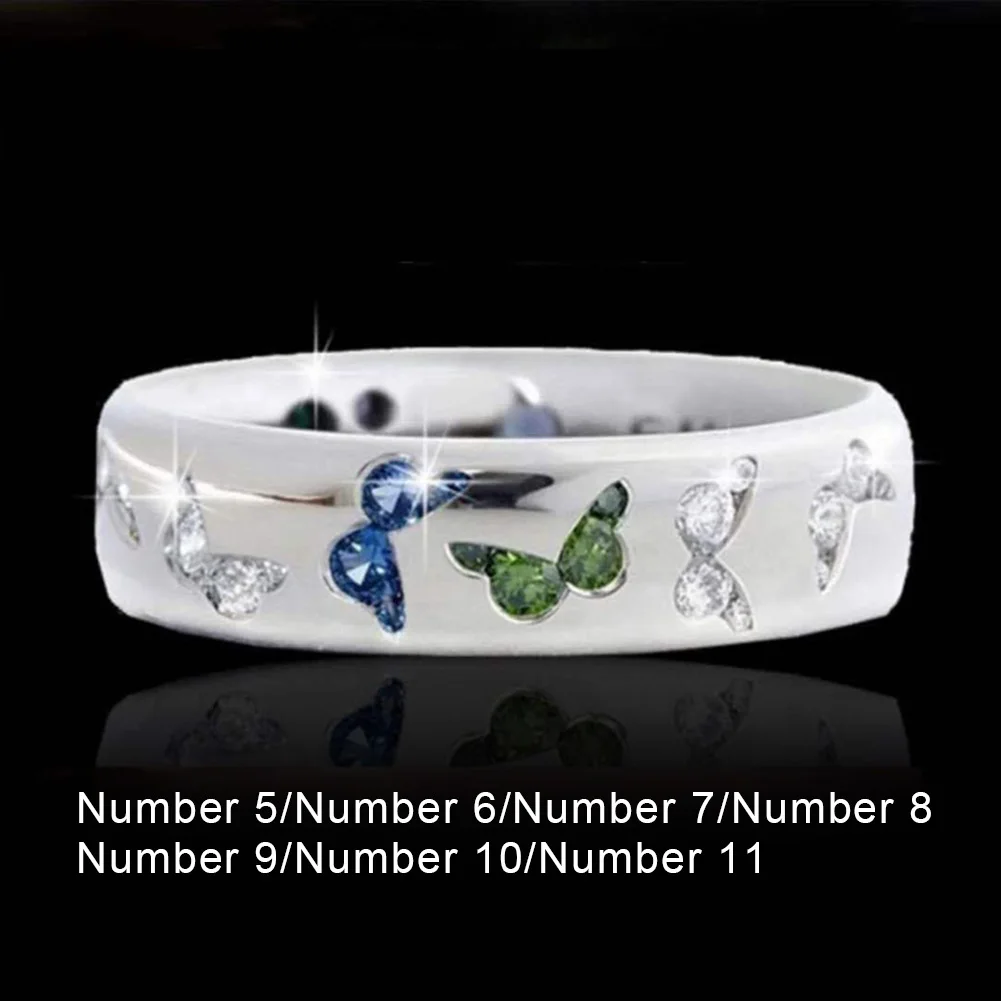 Инкрустированное кристаллом кольцо в виде бабочки разноцветное женское