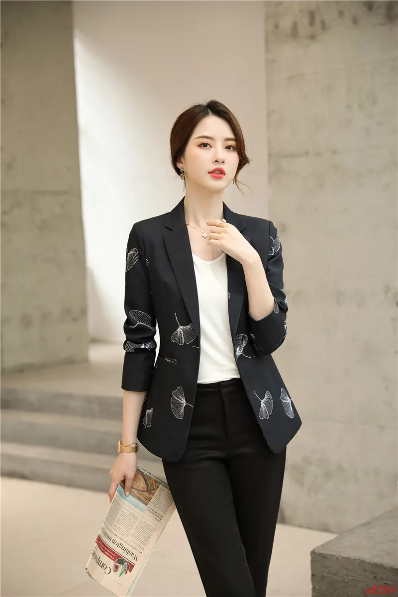 Повседневный блейзер с принтом для женщин деловые костюмы брюками и курткой