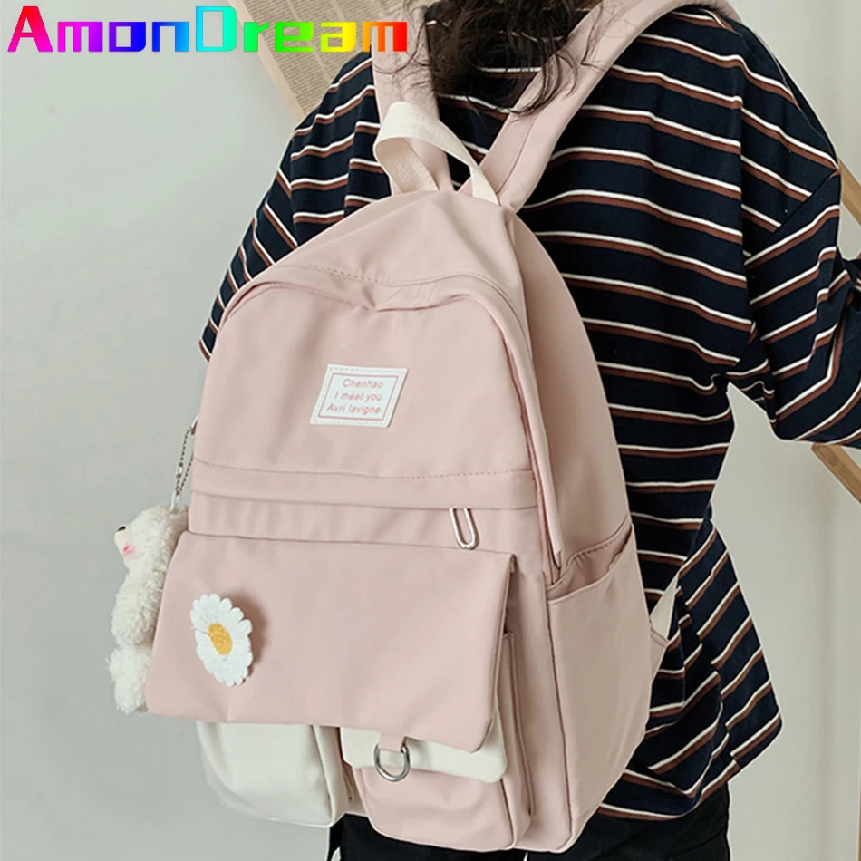 

Милый женский рюкзак для студентов колледжа, школьные ранцы в стиле Харадзюку с цветами для женщин, милый нейлоновый модный ранец для книг д...