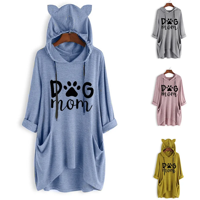 

Fall 2021 New Women's Loose Mid-length Three-quarter Sleeve Sweater Women's Trendy Dress Loose Plus Size Women's Hoodies Women
