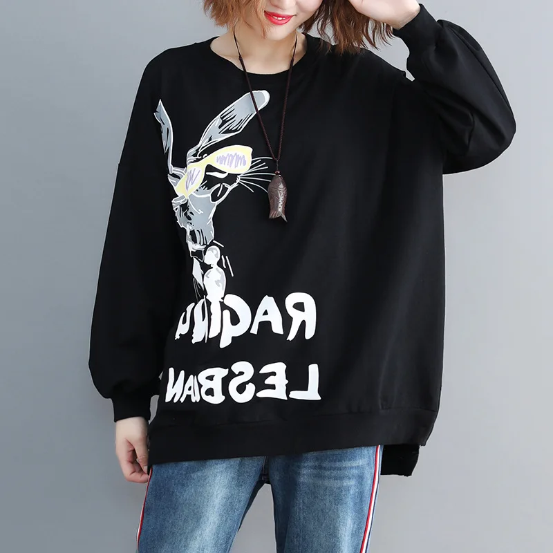 

Women's new large size lettered print casual hoodie