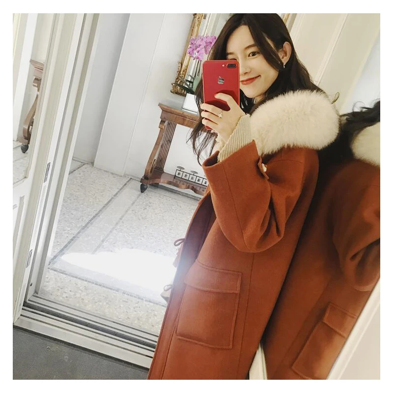 

New Winter Fur Collar Woolen Coat Wool Windbreaker Women Cashmere Coat Winter Jacket Women Female Plus AA-593