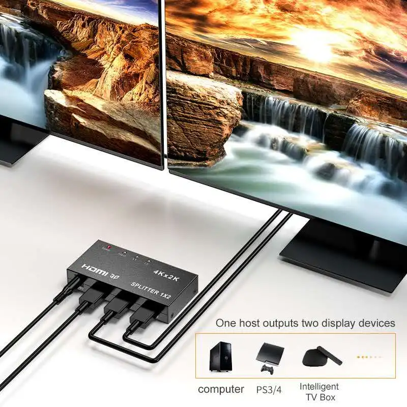 Разветвитель/переключатель HD MI 1x2 UHD 1 4 4K при 30 Гц вход 2 выхода светодиодный
