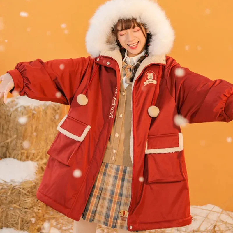 Красные куртки с капюшоном и меховым воротником Женская Повседневная куртка