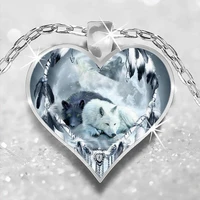 i fdlk fashion women girl silver color heart pendant necklace wolf pattern pendant jewelry gift