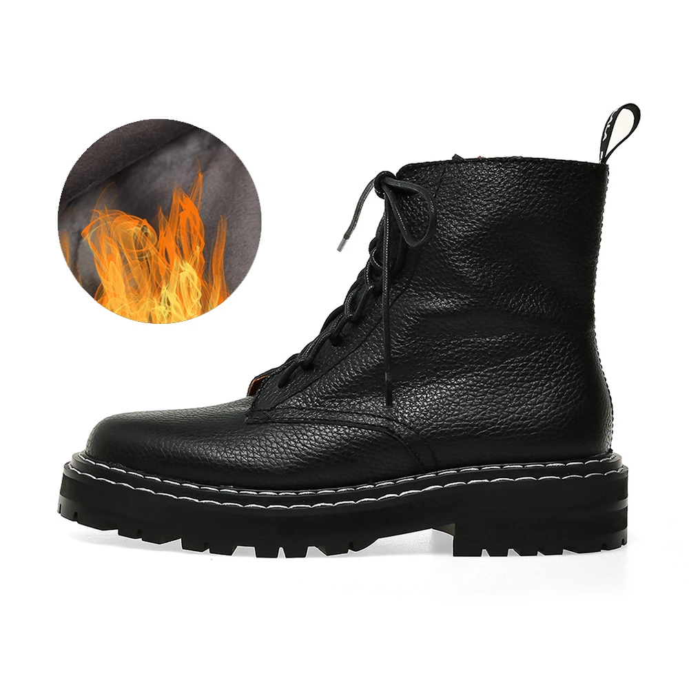 black pleated fur Большие размеры 34-43; новые женские Ботинки martin из натуральной кожи; повседневные ботинки на молнии; Зимние Теплые ботильоны на шнуровке; модные женские ботинки - Цвет: black pleated fur