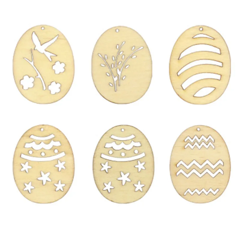 

10 pcs/lotNew Easter Wooden Egg Handmade DIY Oval Hollow Wood Chip Easter Decor FOR HOME Holiday Decoration Accessories Ornament