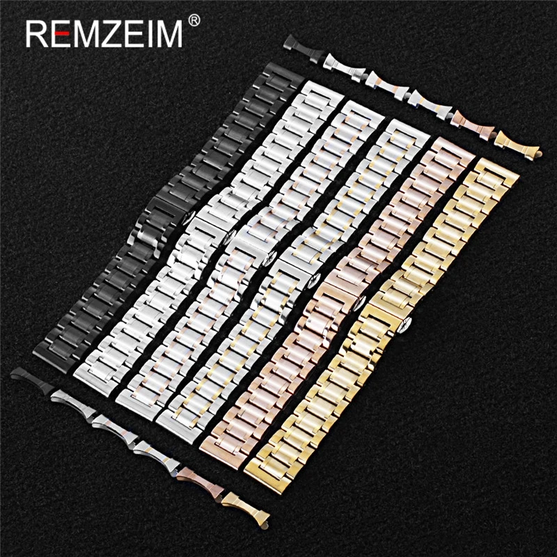 Твердые 316L нержавеющая сталь Ремешки для наручных часов серебро золото черный 16
