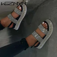 summer 2021 crystal bling sandals womens thick bottom wedges ladies comfort footwear plus size 35 43 female beach shoes white