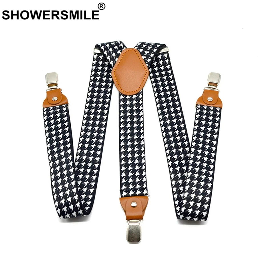 Подтяжки SHOWERSMILE в стиле гусиные лапки мужские модные повседневные кожаные
