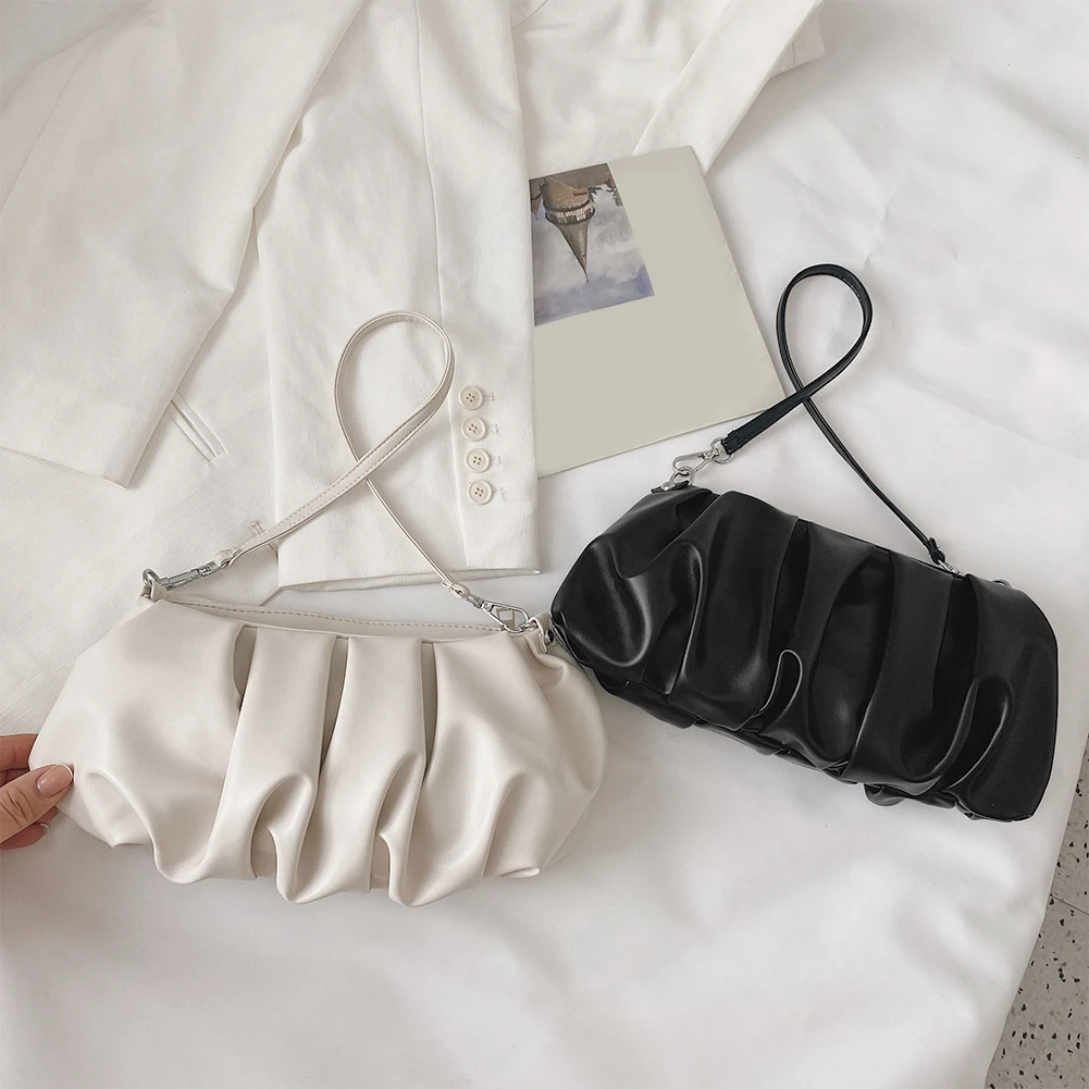 

Модная плиссированная сумка через плечо, Женская однотонная элегантная сумка из искусственной кожи под подмышку с изображением облака для ...