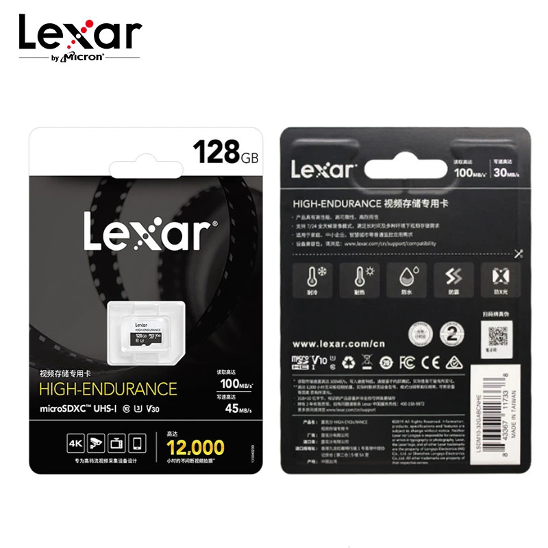 Карта памяти Lexar High Endurance Micro SD Max 100 МБ/с./с карта 32 Гб SDHC V10 64 128 ГБ SDXC V30 C10