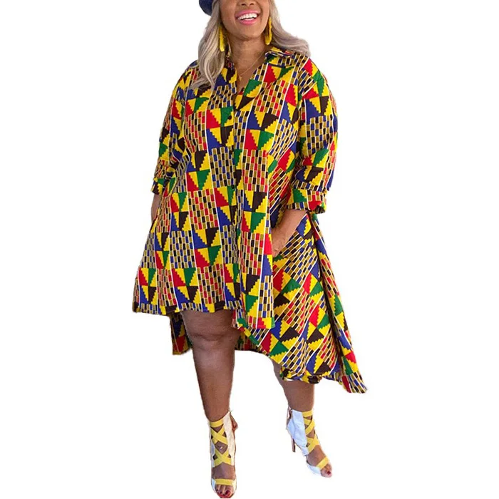 

2021 New African Women Big Size 4xl 5xl Dresses Printed A line Mid Calf High Waist Elegant Evening Party Night Vestidos Mujer