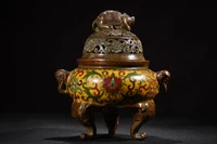 7tibet temple collection old bronze cloisonne enamel elephant statue peaceful three legged incense burner ornaments town house