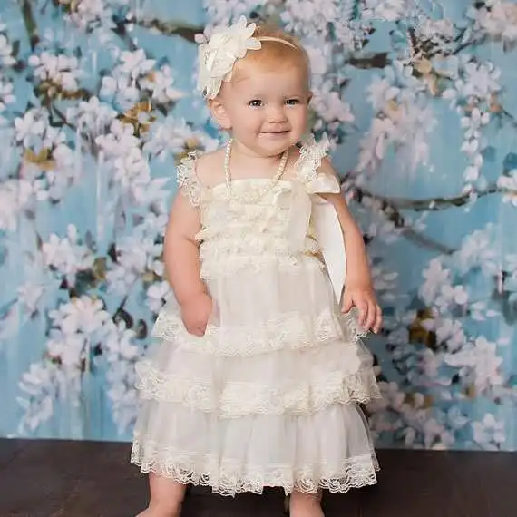 Карамельный цвет платье для девочек Одежда малышей с кружевными оборками