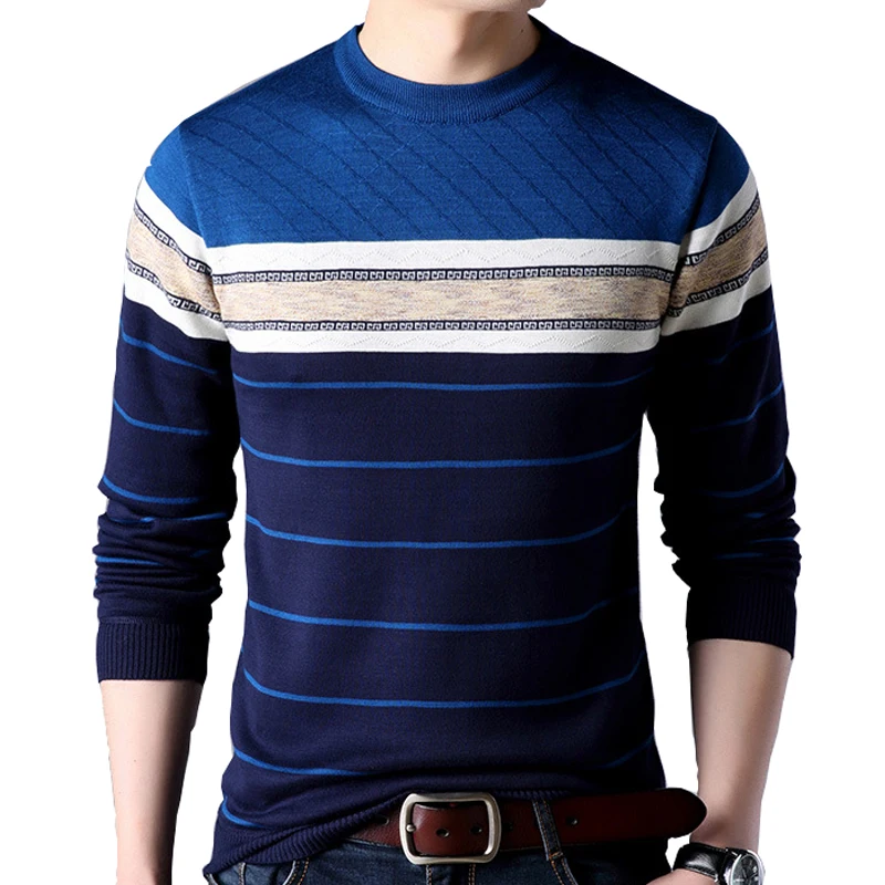 Warm Winter Striped Sweater Men 2019 Thick Men's Pullover Plus Size Slim Long Sleeve Fleece 4XL | Мужская одежда