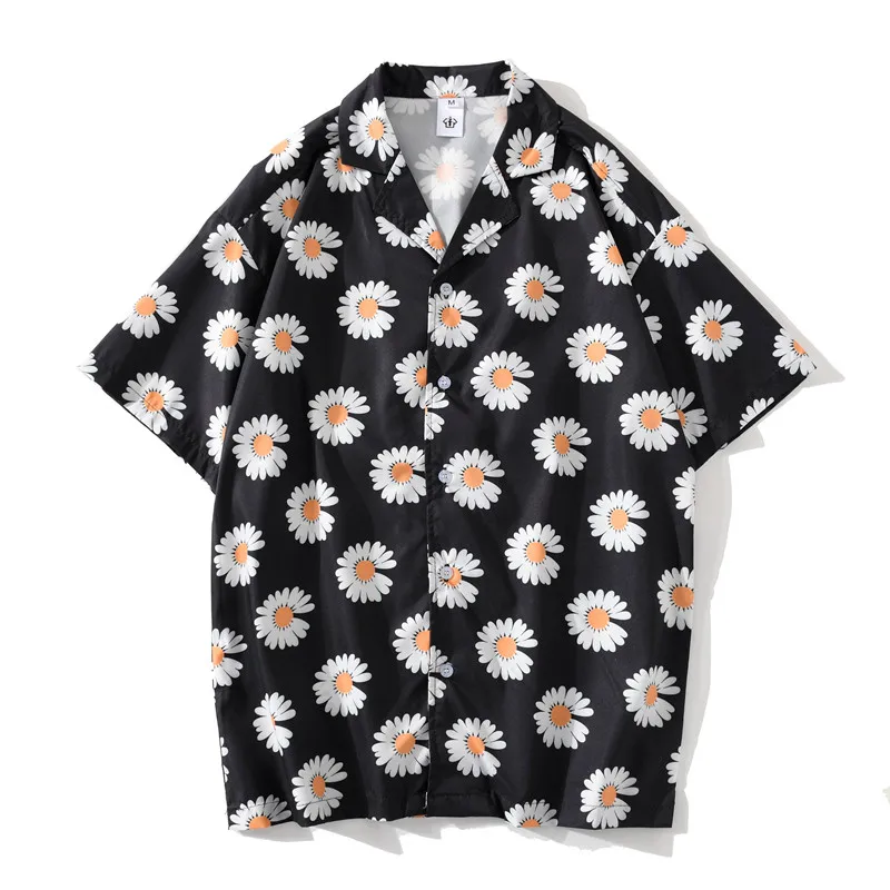 Рубашка с коротким рукавом и принтом ромашки Корейская уличная одежда в стиле