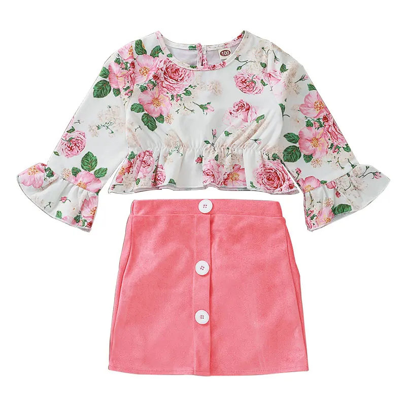 Осенний повседневный комплект одежды для маленьких девочек Блузка с цветочным