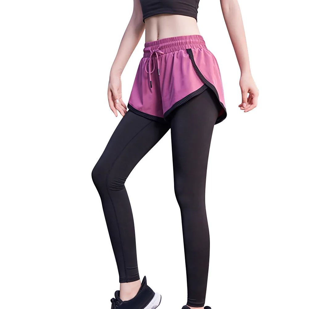 

Yoga Pants Fake 2 PCS High Waist Gym Leggings Slim Trouser for Women Sprots SAL99