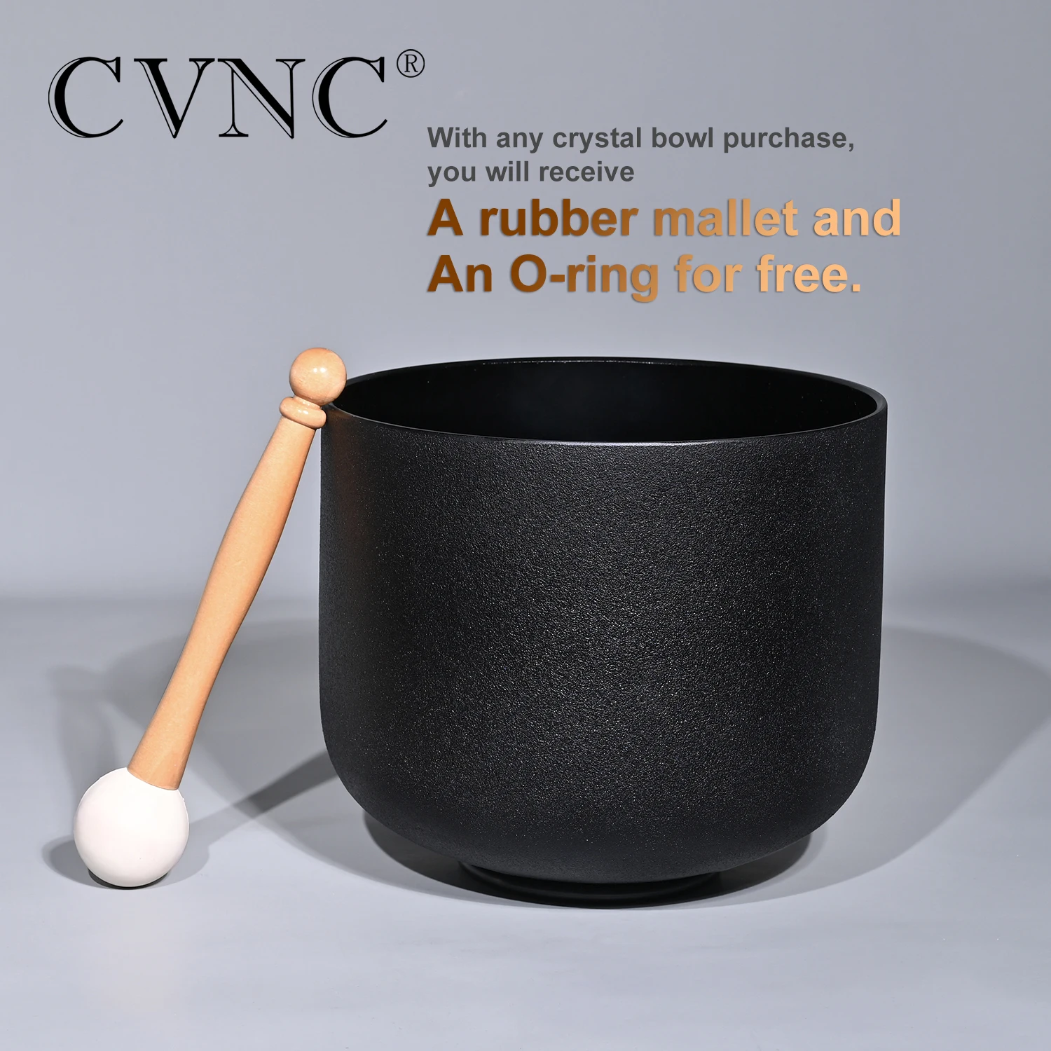 CVNC 8 Inch Double Black Frosted Quartz Crystal Singing bowl F Note Heart Chakra for Healing with Free Rubber Mallet and O-ring enlarge