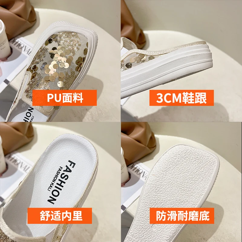 

Slippers Women Summer Cover Toe Female Shoes Low Slides Rubber 2021 Flat Fabric Bling Basic PU Female Shoes Low Slippers Women S