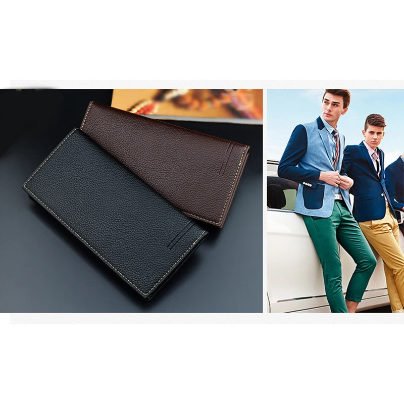 Men's Wallet Long Multi-Card Clip Fashion 3 Fold Lychee Pattern Soft Large Capacity PU Leather Purse Foldable | Багаж и сумки