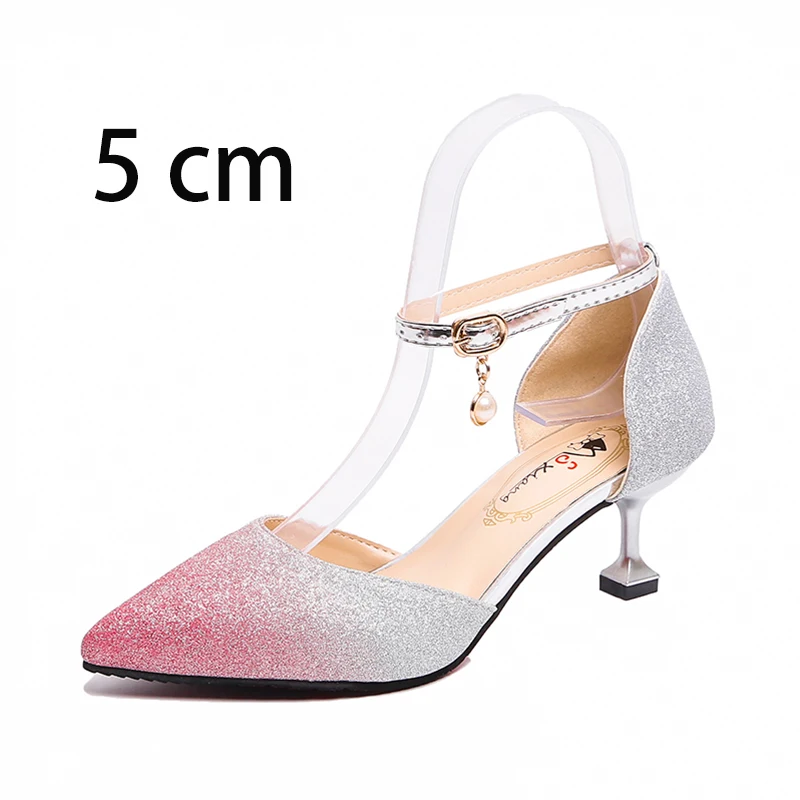 pink5cm Модные туфли-лодочки с пряжкой, украшенные кристаллами; элегантные женские свадебные туфли на тонком высоком каблуке с острым носком; женские пикантные свадебные босоножки на шпильке - Цвет: pink5cm