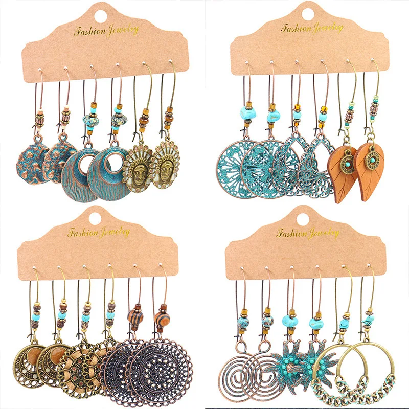 Новый Boho Геометрическая круглая кольцом из сплава серьги капельки для женщин в индийском этническом лист