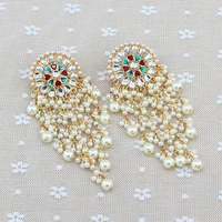 ethnic bridal jewelry bollywood indian pearl long pendant earrings for women fashion bohemian big tassels earring arab