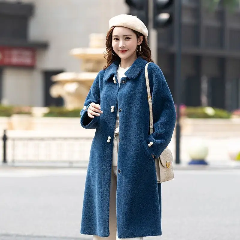 

2019 Autumn Winter New Fashion Women Real Sheep Shearing Coat Female Genuine Sheep Fur Jacket Natural Woolen Outerwears S24