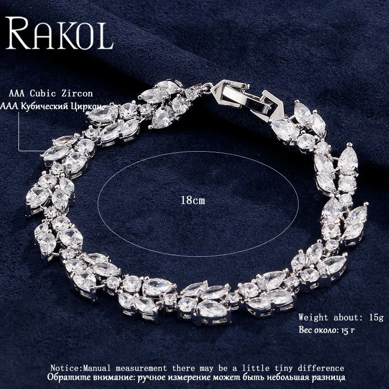 RAKOL Роскошные браслеты Шарм проложили кубический циркон розовое золото цвет браслет для невесты для женщин огранки Кристалл бренд ювелирных изделий