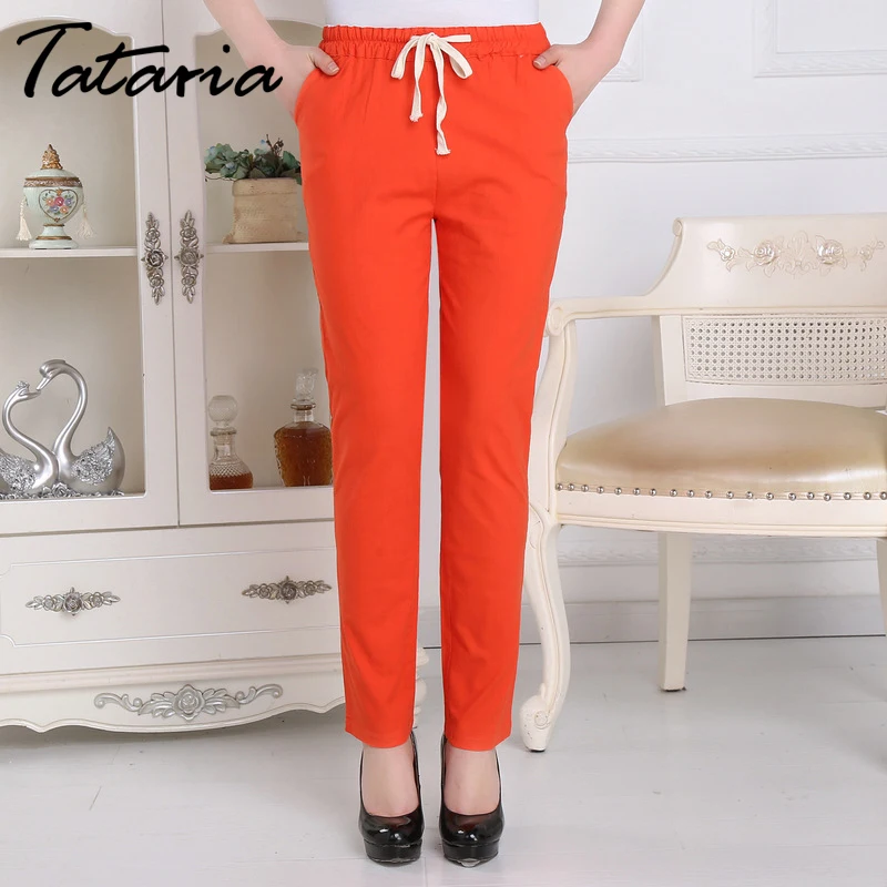 Женские хлопковые льняные брюки Tataria весенние Свободные повседневные ярких