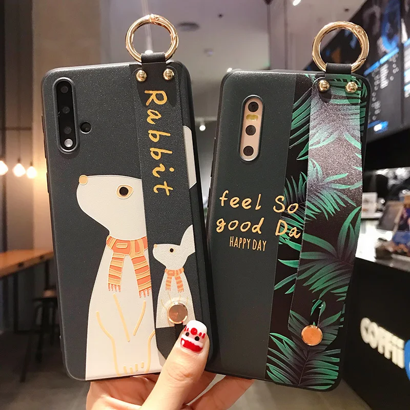 

sumkeymi Wrist Strap Cute Cat TPU Cover Phone Holder Case For HUAWEI P30 P40 Nova 5i 6SE 7SE Mate 20 30 40 Honor 30 X10 Pro Lite