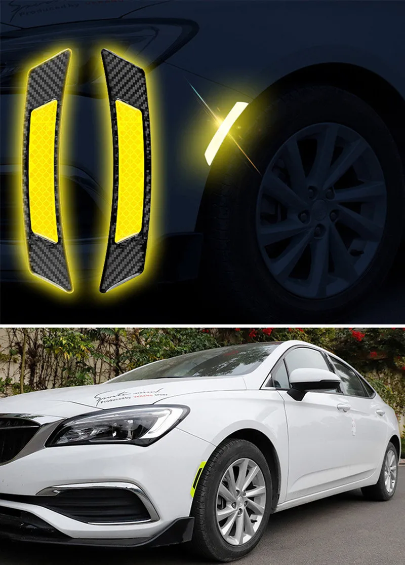 

2 шт. колеса для бровей Светоотражающая наклейка для автомобиля углеродного волокна края защита заднего бампера анти-столкновения Предупре...