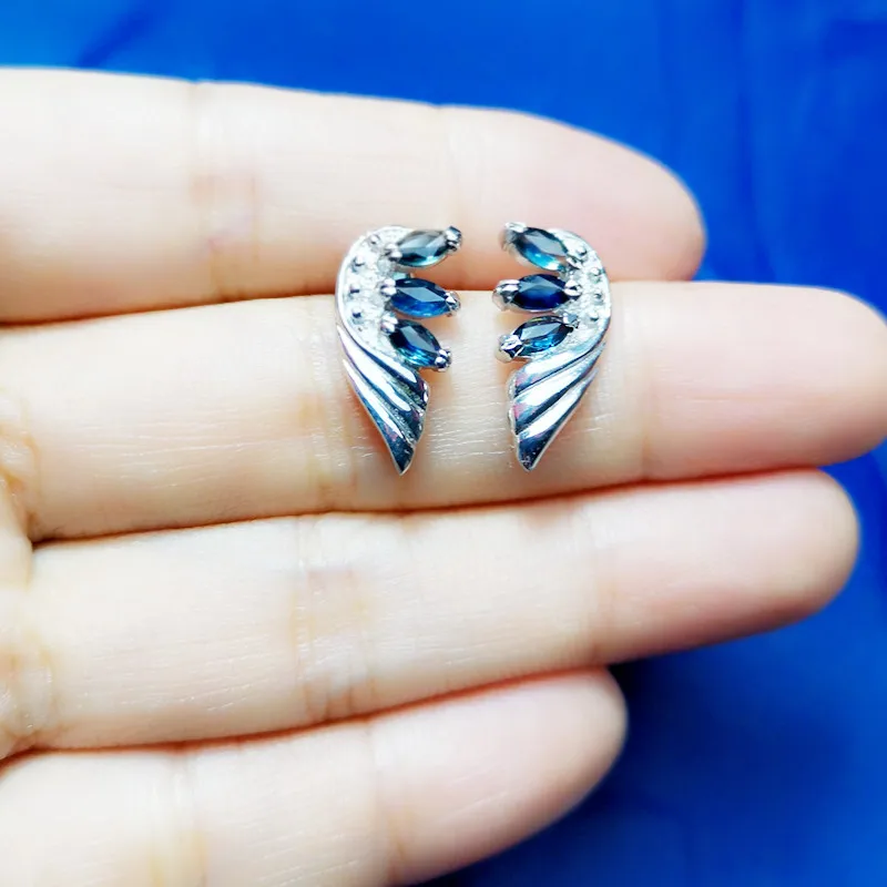 Натуральный настоящий синий сапфир крыло Стиль серьги гвоздики в ювелирные