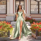 Женское атласное вечернее платье, соблазнительное длинное шелковое платье мятного цвета с высоким разрезом и открытой спиной, платье для выпускного вечера, 2021