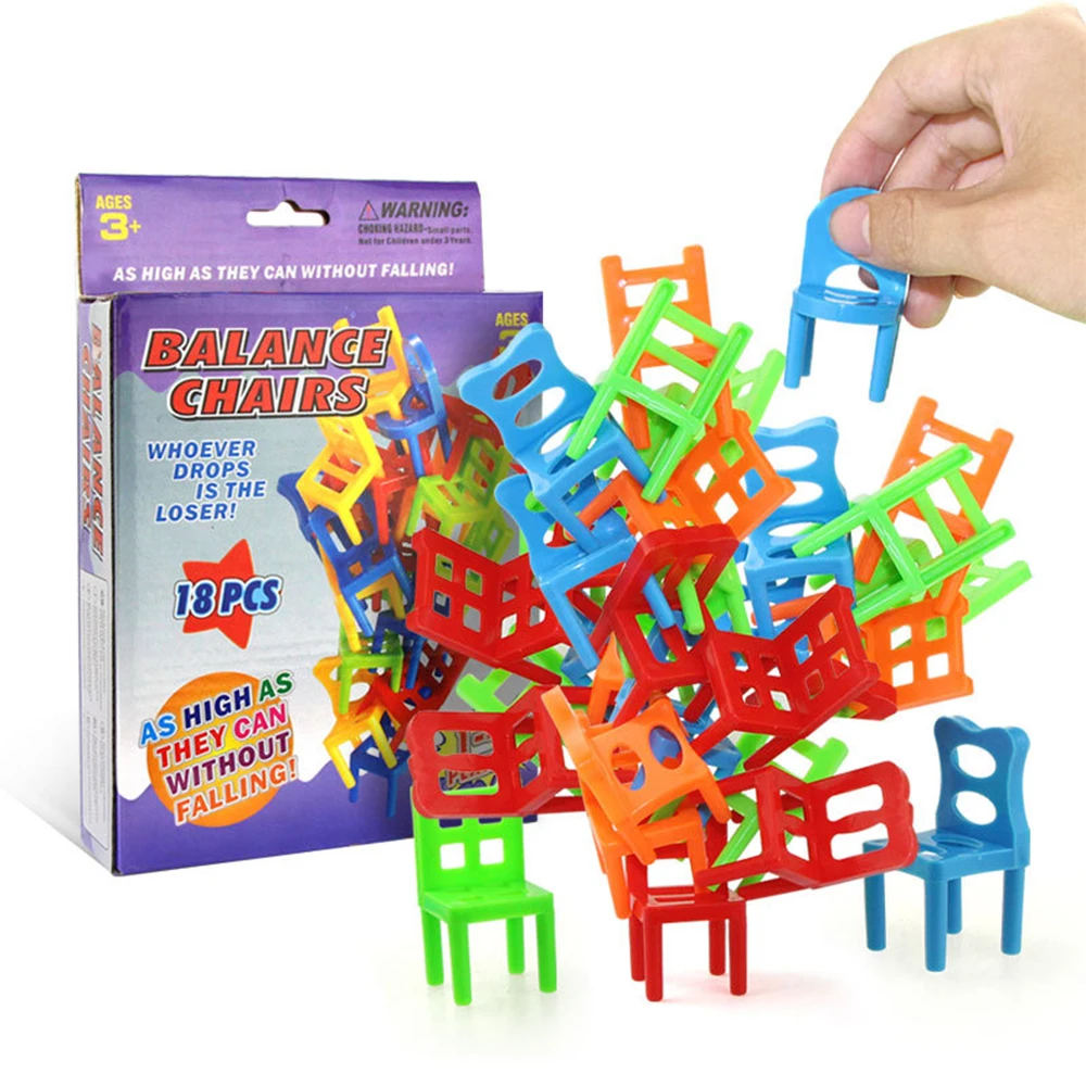 

18pcs Mini Chair Balance Blocks Toy Plastic Assembly Blocks Stacking Chairs Kids Educational Family Game Balancing Training Toys