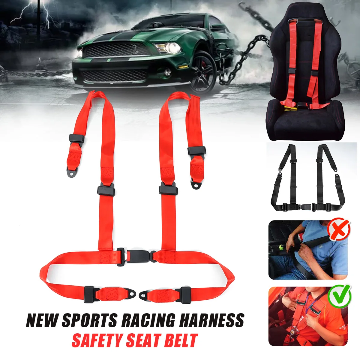 

Sports Racing Harness Safety Seat Belt 4 Point Fixing Mounting Quick Release